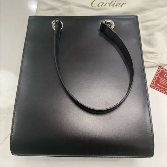 Cartier Black Leather Tote with Silver Hardware - Picture 5 of 13